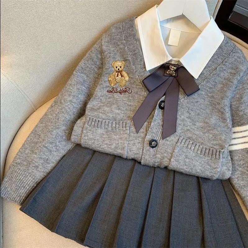 JK British College Style Girls' Pleated Skirt Uniform Set Spring and Autumn Children's Two-piece Set
