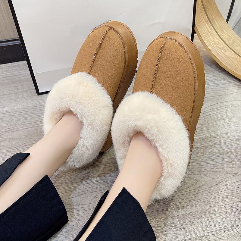 Зимние теплые утолщенные плюшевые хлопковые тапочки на массивной платформе, женские меховые тапочки на плоской подошве, женские 2024, новая пушистая обувь из искусственной замши