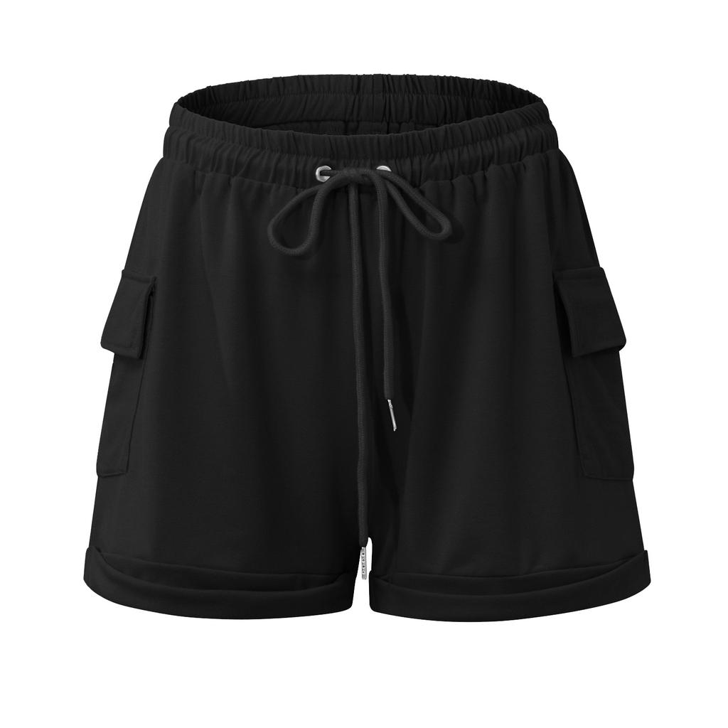 Женские модные эластичные пояса с карманами, однотонные повседневные спортивные шорты, брюки