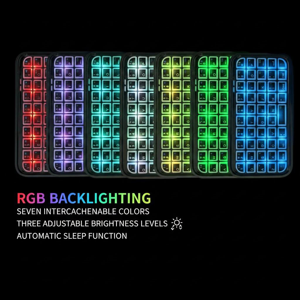 Мини-аккумуляторный тип Type-C Двухрежимный (Bluetooth + Проводной) RGB Подсветка Клавиатура Карманная Портативная 49 Клавиш для Планшетов Смартфонов