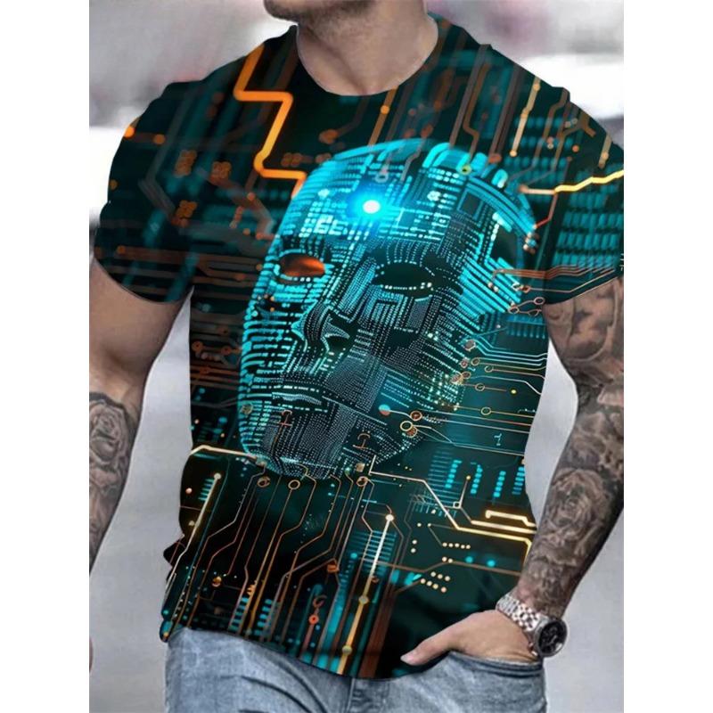 Men's Horror Skull Print T-Shirt 3D Print Vintage O-Neck Short Sleeve Fashion T-Shirts Men's Summer Street Clothing