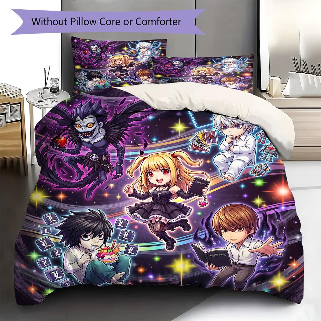 Death Note Pattern Bedding Quilt Set Quilt Cover Pillowcase Home Decoration Birthday Gift (1 * duvet cover + 2 * pillowcase, without core)