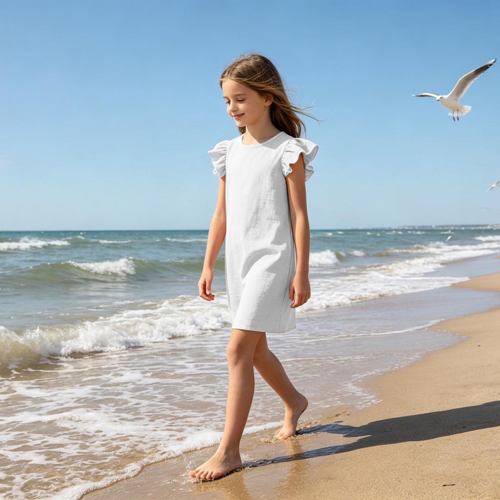 Женское повседневное платье с оборками на рукавах, круглым вырезом, из мягкой ткани, удобной посадки, простого дизайна для повседневной носки
