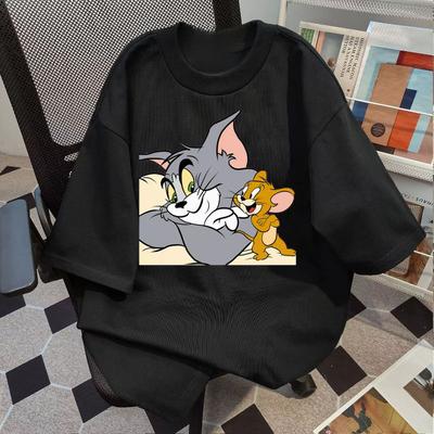 2025 Принт Том и Джерри 100% Чистый Хлопок Короткий рукав Новая Пара Инс Модные Летние Футболки для Мужчин и Женщин