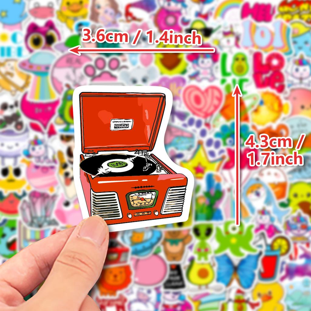 100 Small Size 4Cm Phonograph Children'S Cartoon Multi-Style Graffiti Mix And Match Stickers
