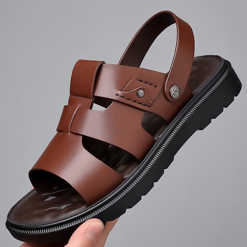Летние мягкие сандалии мужские кожаные классические римские сандалии тапочки уличные кроссовки пляжные резиновые шлепанцы мужские водные походные сандалии