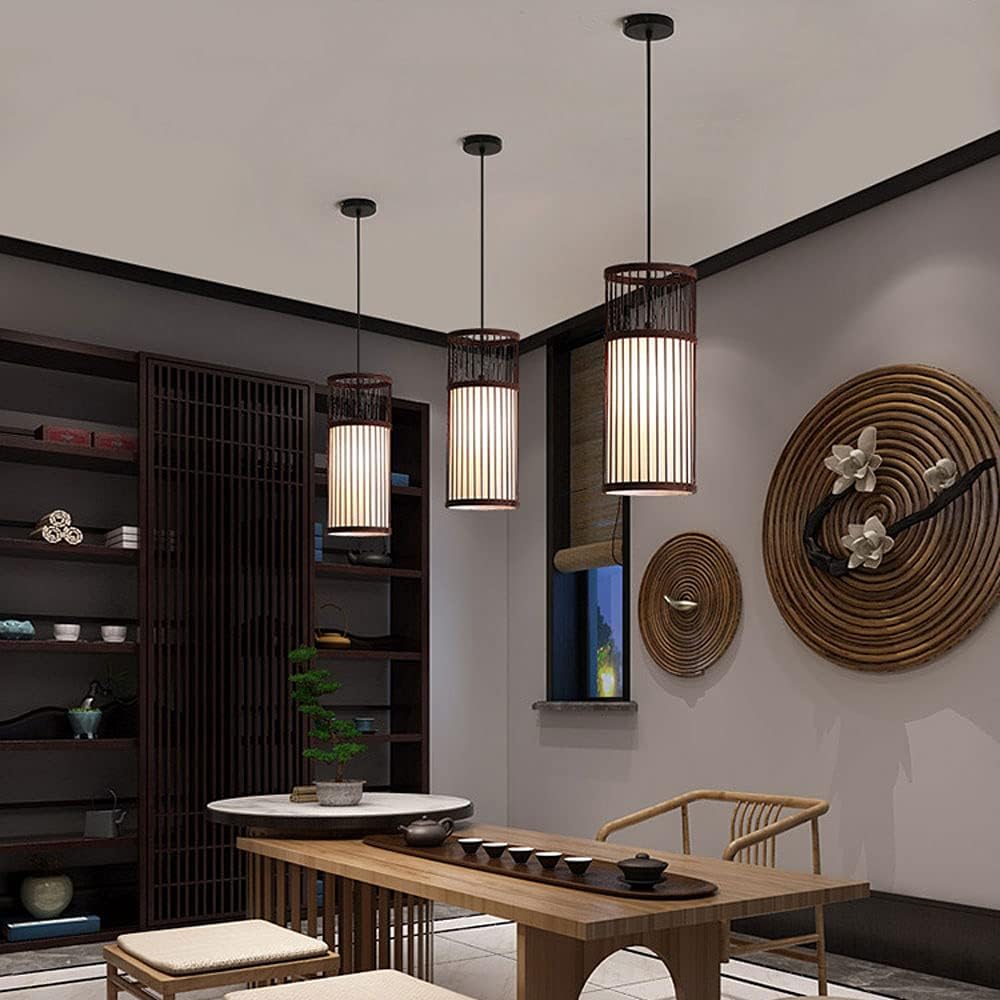 JOYINLED Bamboo Lamp Shade 18x42CM for Pendant Lamp Hand Knitted Chinese Style Hanging Lamps Home Art Decor Lighting Fixtures