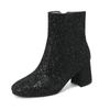 Gold Silver Blue Sequined Cloth Glitter Shoes Women High Heels Ankle Boots