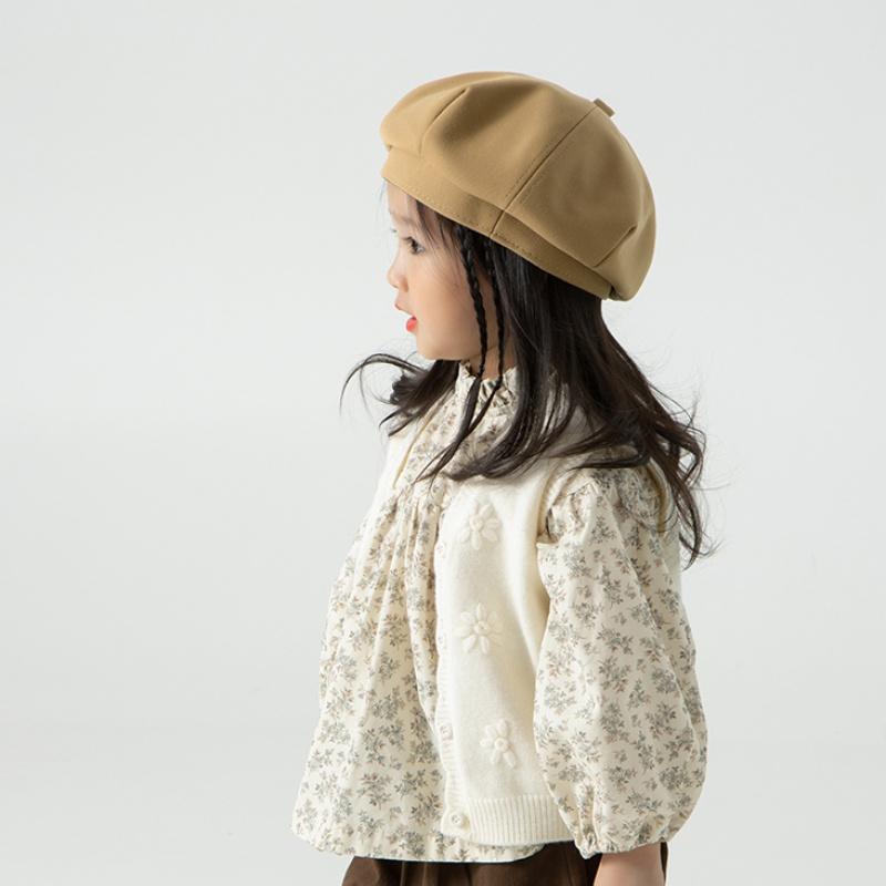 Берет для девочки, Детская шерстяная шляпа художника, Восьмиугольная шляпа, Однотонная детская шляпа