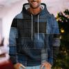 Men'S Loose Ethnic Style Imitation Denim Patchwork 3d Printed Hooded Sweatshirt Casual Fashion Sports Sweatshirt