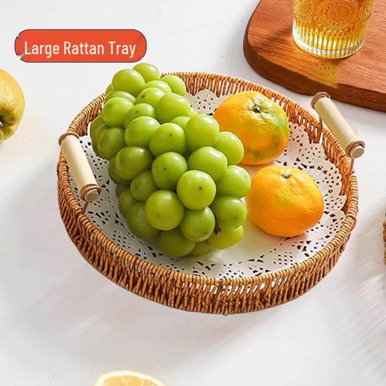 Плетеный ротанговый поднос для закусок и фруктов - Корзина для выпечки, пирожных, хлеба и сухофруктов для гостиной
