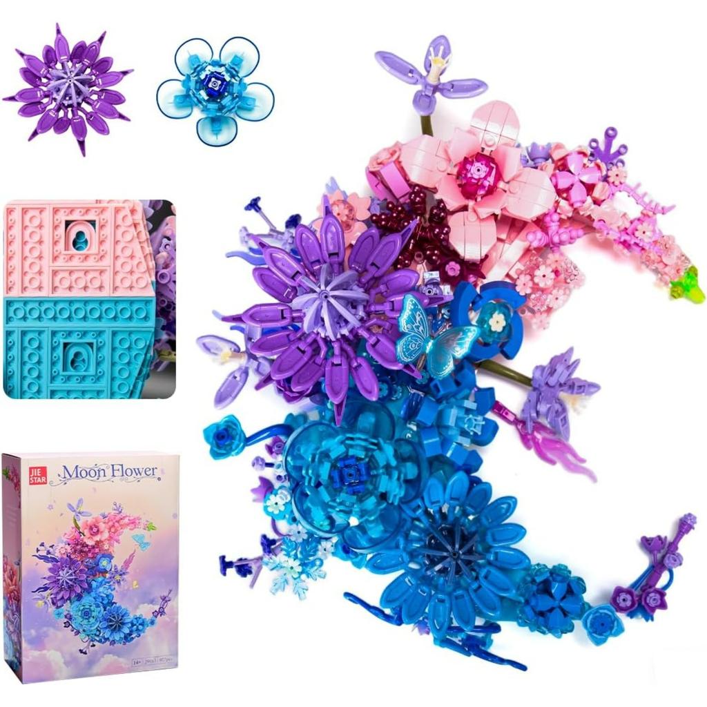 Blue Tulip Micro-Particle Flower Bouquet Building Set for Adults, 766 Pcs DIY Floral Kit for Home Office Decor, Perfect Mother's Day, Valentine's