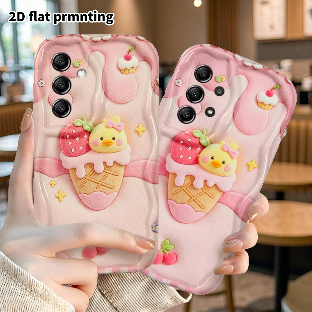 Phone Case: 2D flat, fits Samsung Galaxy A34 A35 M05 M06 S20 S22 S21 FE Plus 5G protective case, little yellow duck ice cream cone, perfect holiday gi