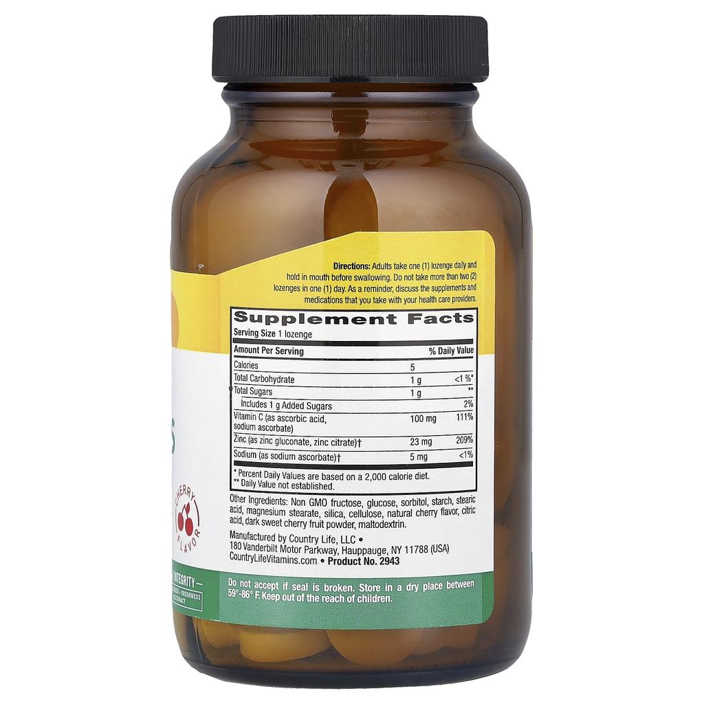 Zinc Lozenges, with Vitamin C, Cherry Flavor, 60 Lozenges