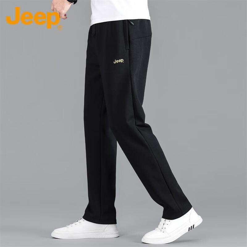 JEEP Casual Pants for Men, Spring And Autumn Loose-Fitting Versatile Straight-Leg Trousers, Men's Sweatpants, Black, Size L
