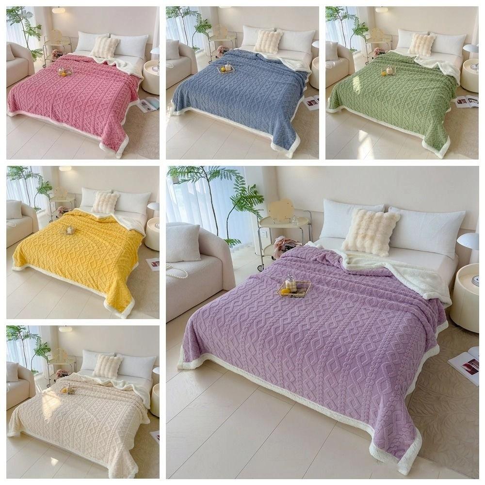 Однотонное коралловое флисовое одеяло, утолщенное одеяло для сна в офисе, ромбовидное фланелевое одеяло для путешествий