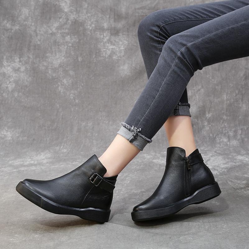 Fashion GKTINOO Winter Genuine Leather Ankle Boots Round Toe 2024 Handmade Lady Soft Flat Shoes Comfortable Side Zip Short Boot