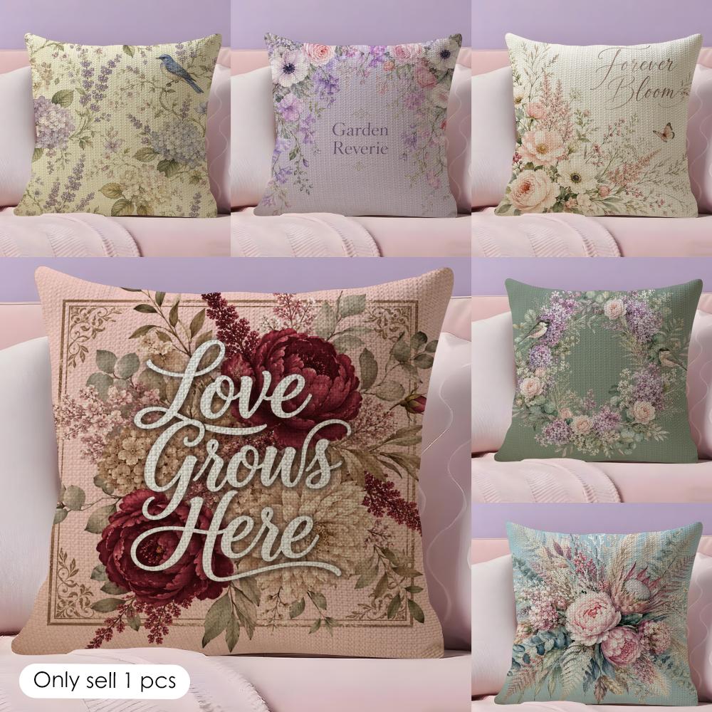 Retro Floral And Bird Patterned Fabric Cushion Cover Durable Hypoallergenic Organic Linen Short Pillow Cover Washable