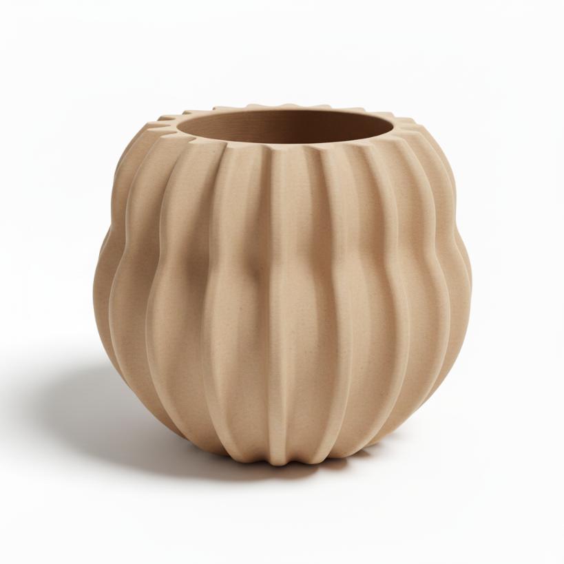 Modern beige barrel-shaped plant pot