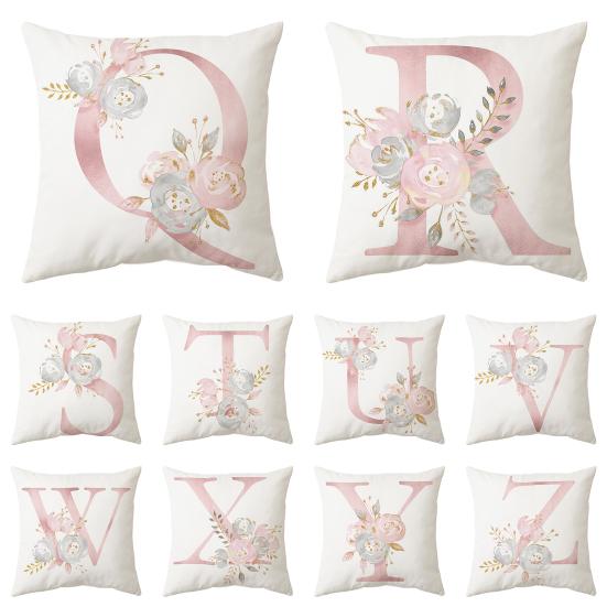 Чехол на подушку, многоразовый чехол для создания атмосферы, короткий бархатный стильный Невыцветающий чехол с розовыми буквами и цветочным декором