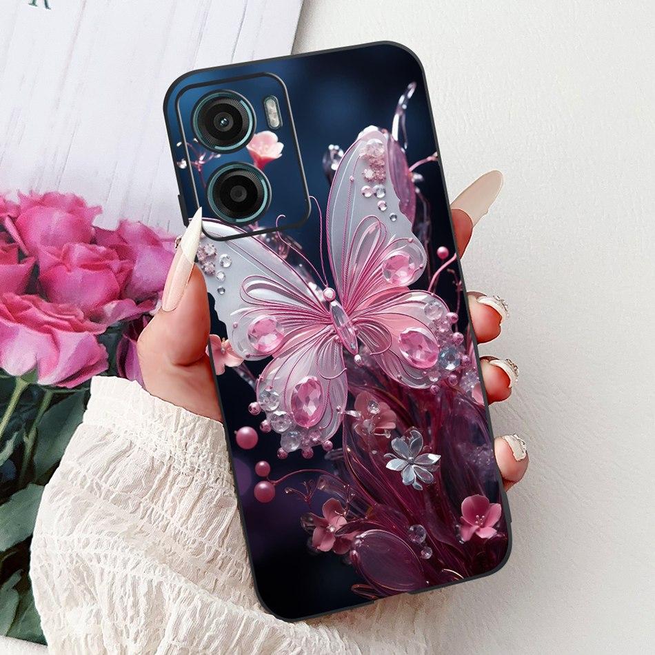 For Motorola Moto G05 G15 E15 2024 Floral Butterfly Phone Case For MOTO G05 G15 E15 4G Black Silicone Soft Lightweight Case