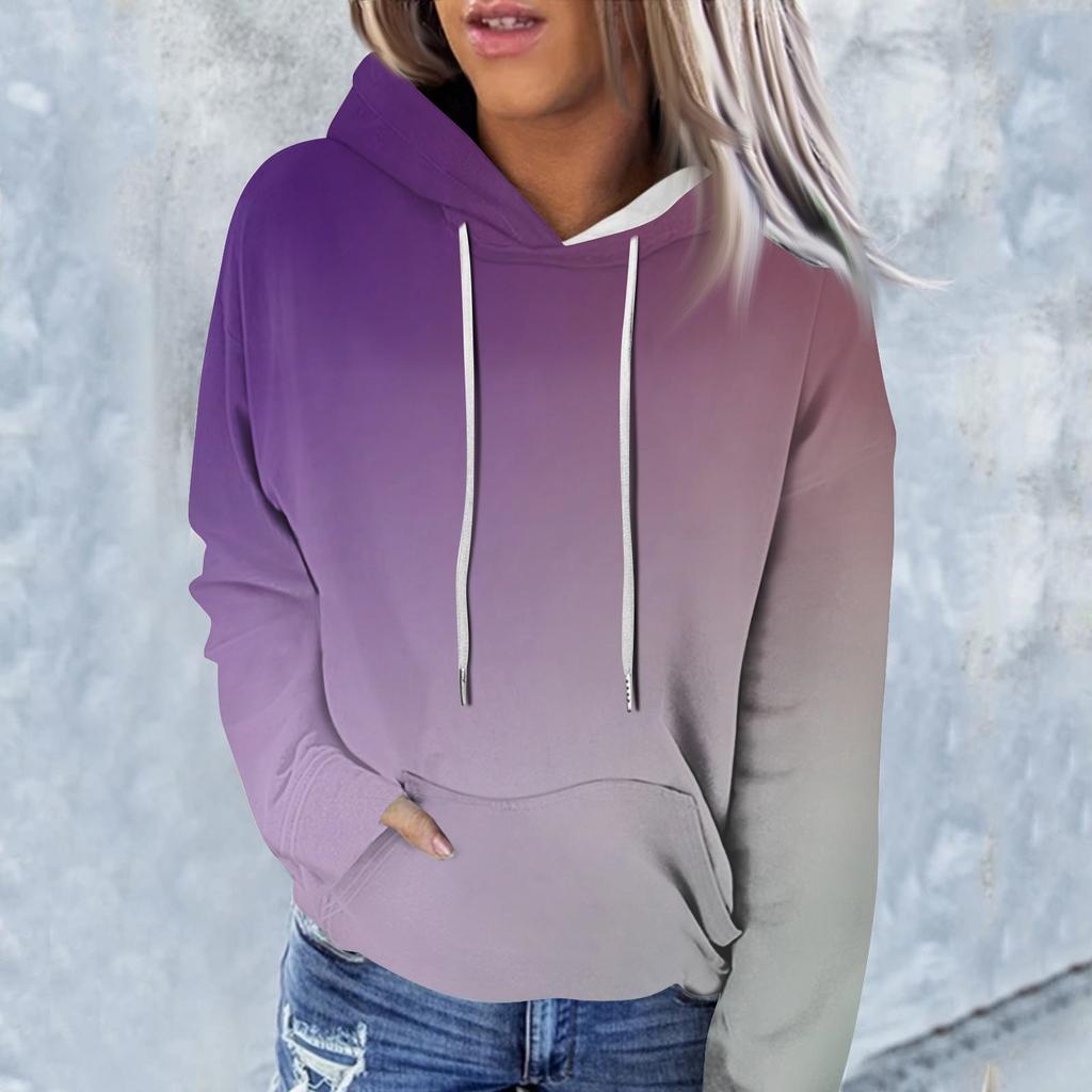 Женская модная повседневная толстовка с капюшоном и градиентным принтом с длинным рукавом