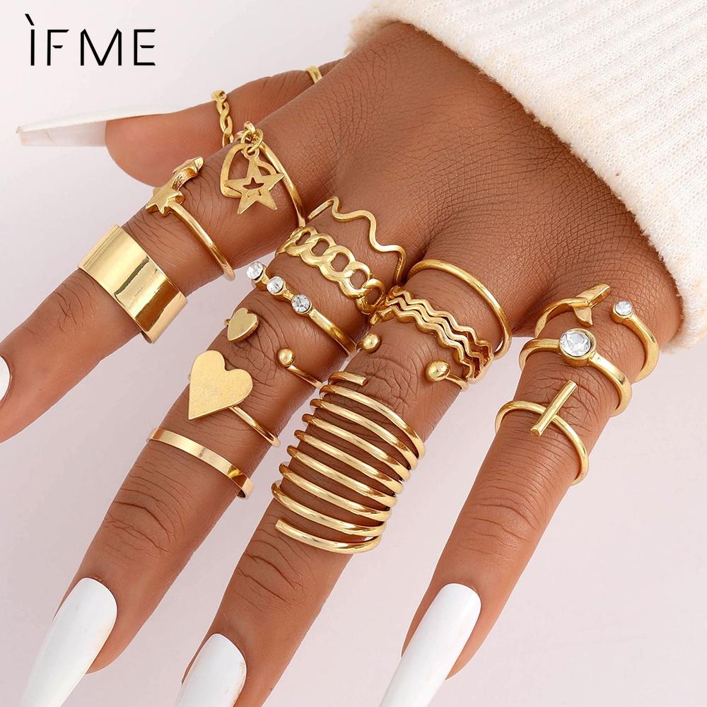 iF ME 18Pcs/set Personalized Heart Star Ring Set Crystal Multilayer Wave Gold Rings for Women Jewelry Accessories