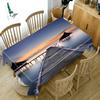 Bamboo Bridge Pattern Sunset Seascape Tablecloth Thicken Cotton Rectangular Round Table Cloth For Wedding Picnic Party