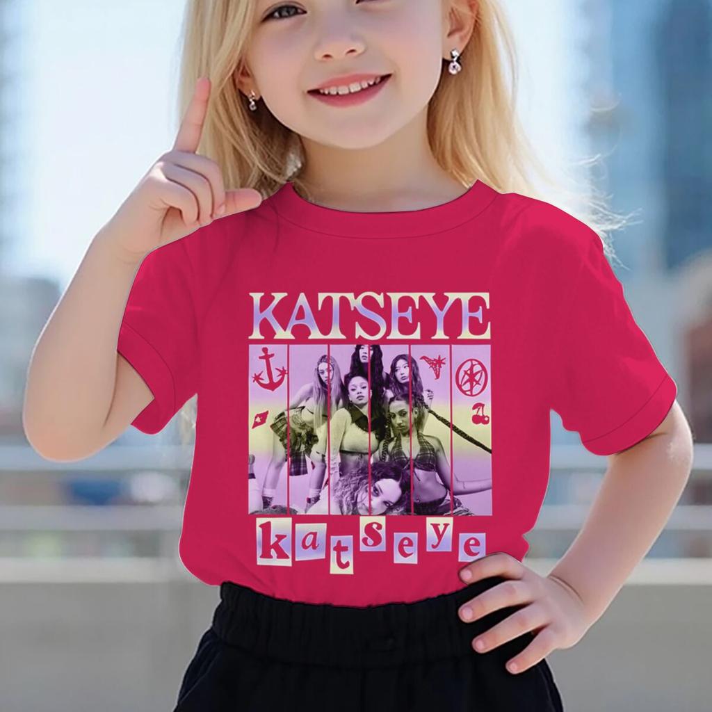Katseye Print Girls Tshirt Toddler Top Summer Short Sleeve Tops Girl Group Katseye Graphic T Shirt Kids Casual Cotton Tshirt