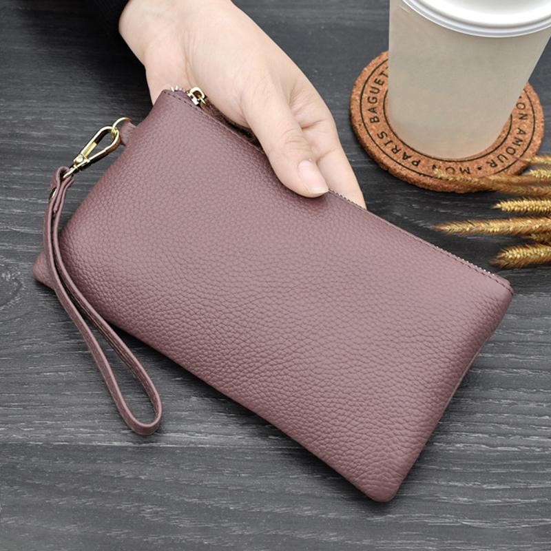 Простой стиль, большая емкость, женский держатель для телефона из натуральной кожи, длинный кошелек, клатчи на молнии, сумка с ремешком на запястье