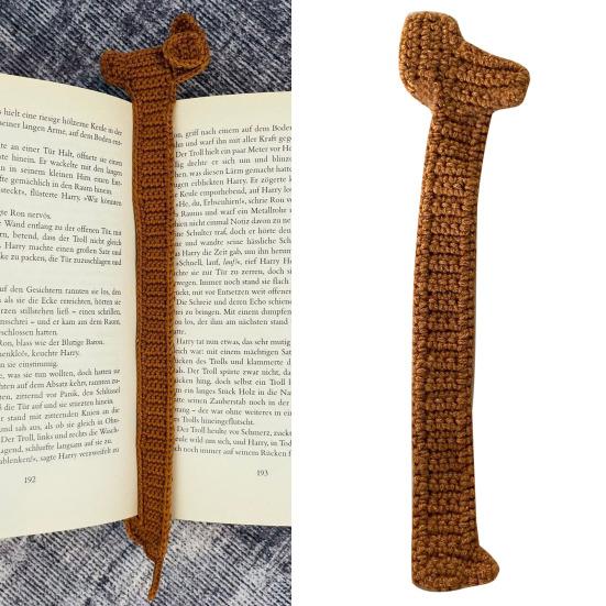 1/2 шт. ручной работы из трикотажной пряжи коричневого цвета с изображением собаки, таксы, крючком, держатель для страниц книги, аксессуар для чтения, идеальный подарок