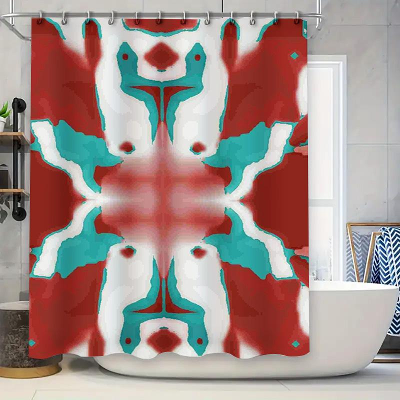 Kitchen Decor Shower Curtain with Red White Blue Floral Pattern for Bathroom Decoration Waterproof Fabric Printed Modern Home De