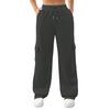 Women Cargo Pants Elastic Waist Adjustable Drawstring Straight Wide Leg Trousers Solid Color Sport Long Pants