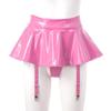 Womens Wet Look Patent Leather Ruffle Skirt Built-in Thongs Garter Belts Metal Clips Miniskirt Party Clubwear