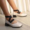 Fashion Autumn 4.5cm Comfortable Mid Heel Elastic Strap Single Shoes Solid Color Square Toe Shallow Mouth Casual Commuting Women Shoe 48