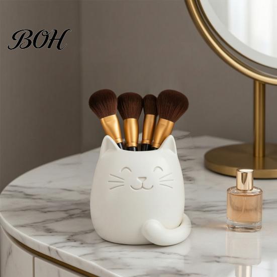 Odorless Pen Container Holder, Cartoon Cat Shape Desk Organizer, Smooth Surface Decorative Non-toxic Accessory Stationery Holder for Pencils Gel Pens