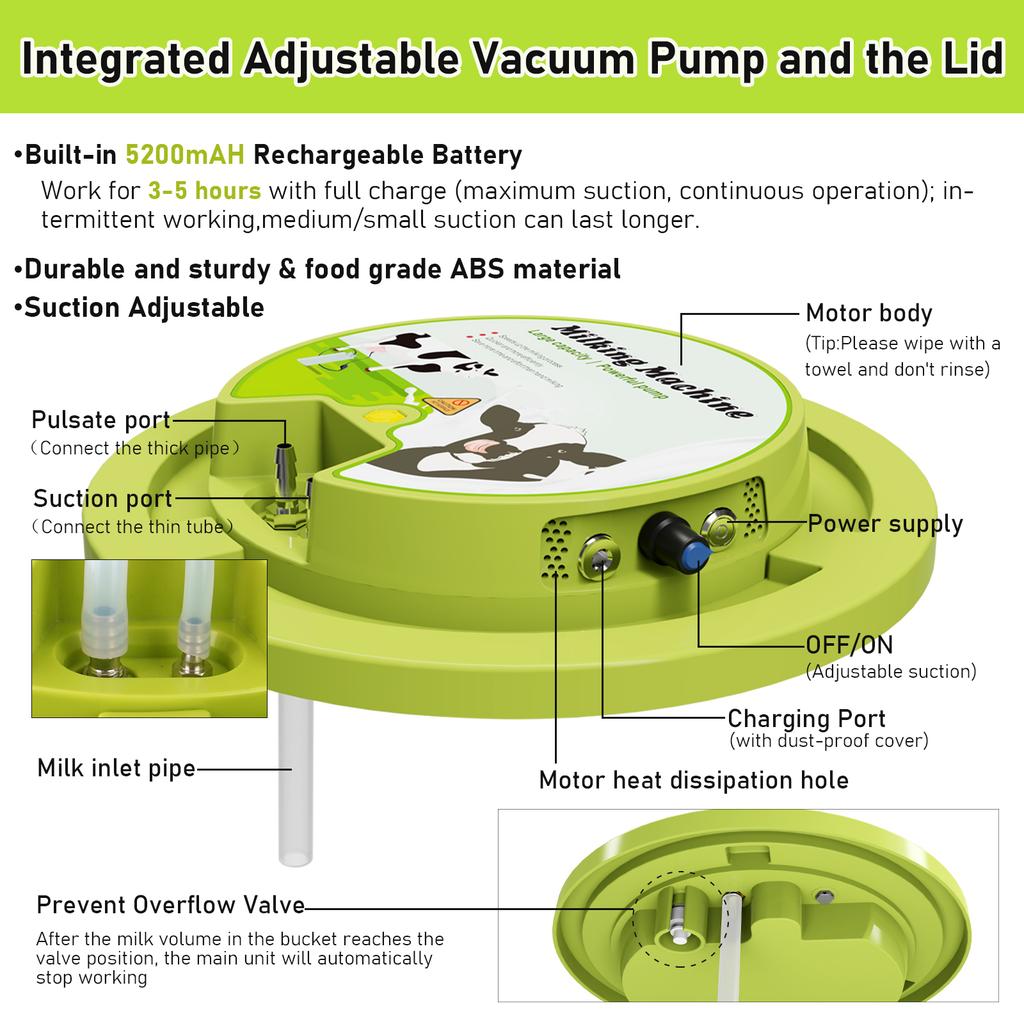 12L/16L Cow Sheep Electric Integrated Milking Machine 304Stainless Steel Rechargeable and Plug-in Milking Machine for Cattle
