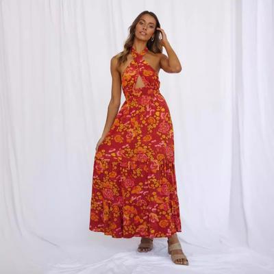 Весна-лето женские сексуальные бретельки с висящим воротом разрез принтованные праздничные повседневные платья