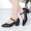 Genuine Leather Lady Pumps Pointed Toe Office Lady Pumps Buckle Strap Shallow Mouth High Heels Thick Heel Wedding Women Shoes