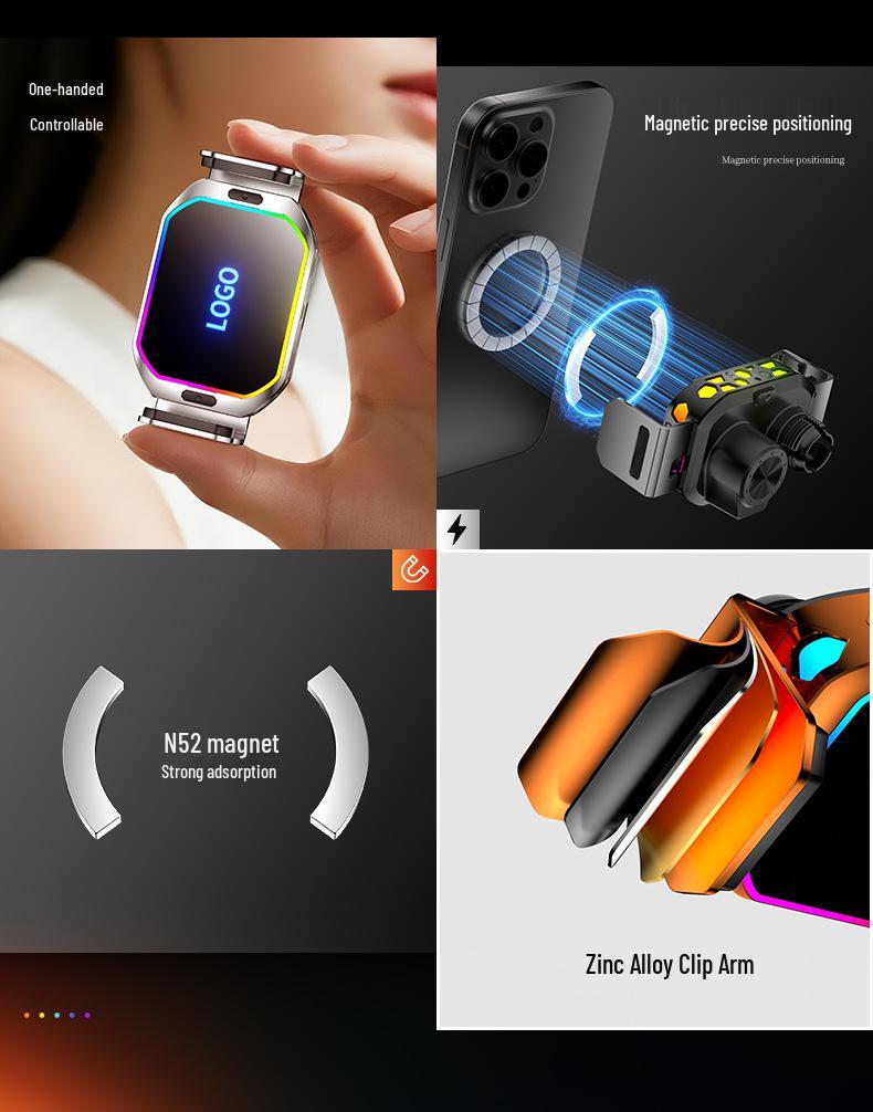 Logo Engraving Car Phone Holder: Strong Magnetic, 15W Wireless Fast Charger with Multi-Color Atmosphere Light