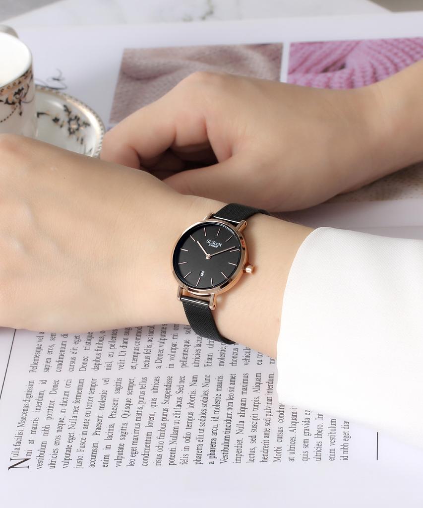 Seinteuseukoteuleondeon Nova Date Мужские/Женские Сетчатые Часы - Черный / St5503-Rbb