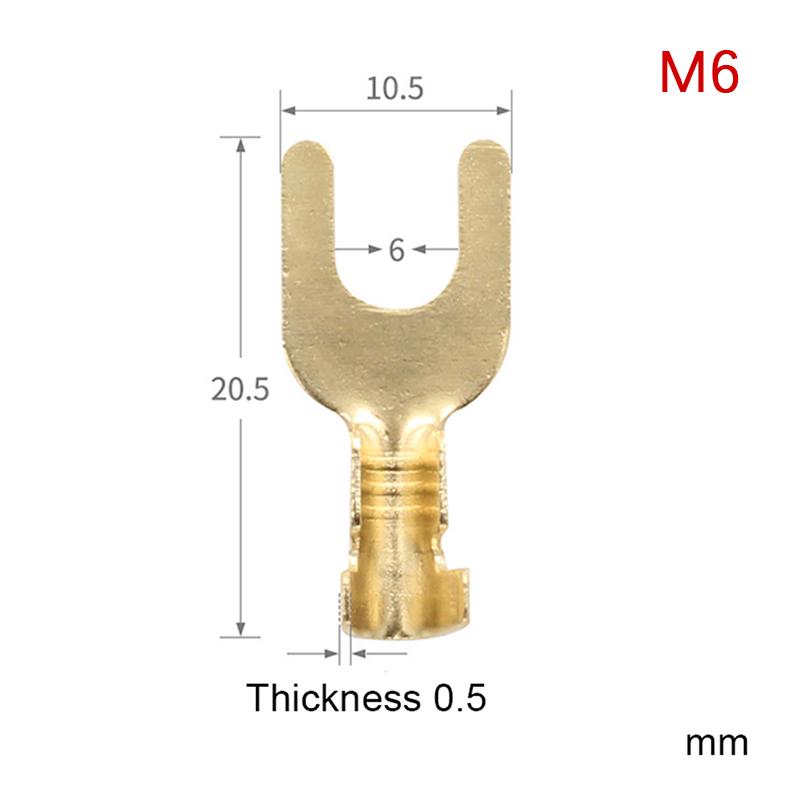 100Pcs U-Shaped Brass Cable Lugs - 3.2/4.2/5.2/6.2MM Grounding Fork Terminals & Bare Butt Connectors
