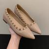 Fashion New Riveted Pointed Toe Single Shoes Riveted Patent Leather Soft Sole French Slip Feet Temperament Non-Slip Flats