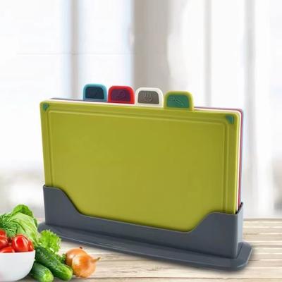 Наборы из 4 разделочных досок с подставкой для кухни, пластиковый блок для нарезки с антибактериальным покрытием, можно мыть в посудомоечной машине, пищевая доска