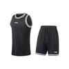 Li Ning Sports Basketball Series Logo Print Quick-Dry Breathable Sports Vest Shorts Set Men Sportswear Black AATT023-5