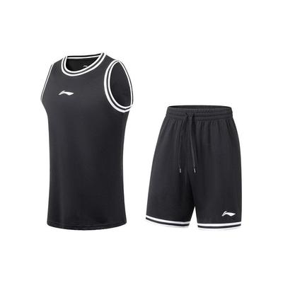 Li Ning Sports Basketball Series Logo Print Быстросохнущий дышащий спортивный жилет и шорты, комплект мужской спортивной одежды, черный AATT023-5