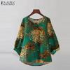 Women Casual Crew Neck 3/4 Sleeve Loose Print Blouse