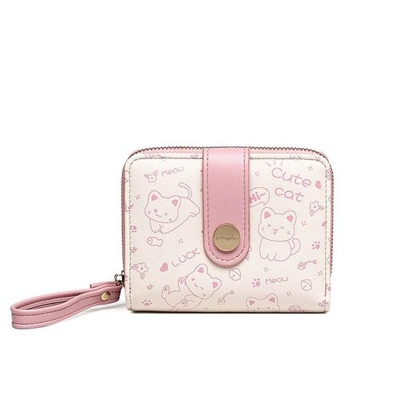 General K Women's Half Wallet Cat Character Button Zipper Wallet