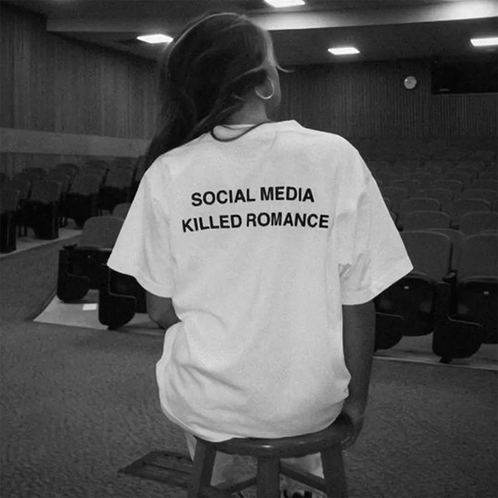 Футболка Social Media Killed Romance для мужчин, эстетическая футболка с принтом в виде букв Святого Валентина, унисекс, высококачественные футболки для пар из хлопка