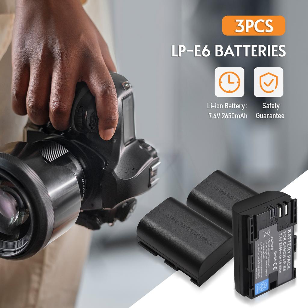 LP-E6 Зарядное устройство Зарядное устройство на 3 гнезда со светодиодными индикаторами Micro USB и порт типа C + 3 шт. LP-E6